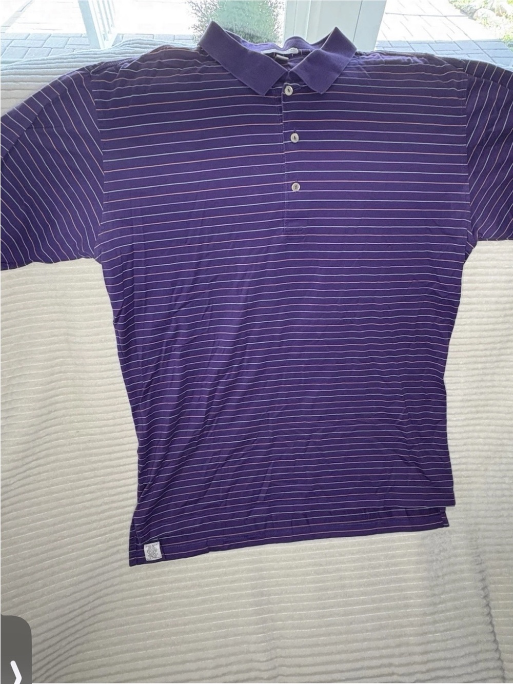 Peter Millar Tailored Fit Polo Shirt Mens XXL Purple Multi Color Stripe Cotton